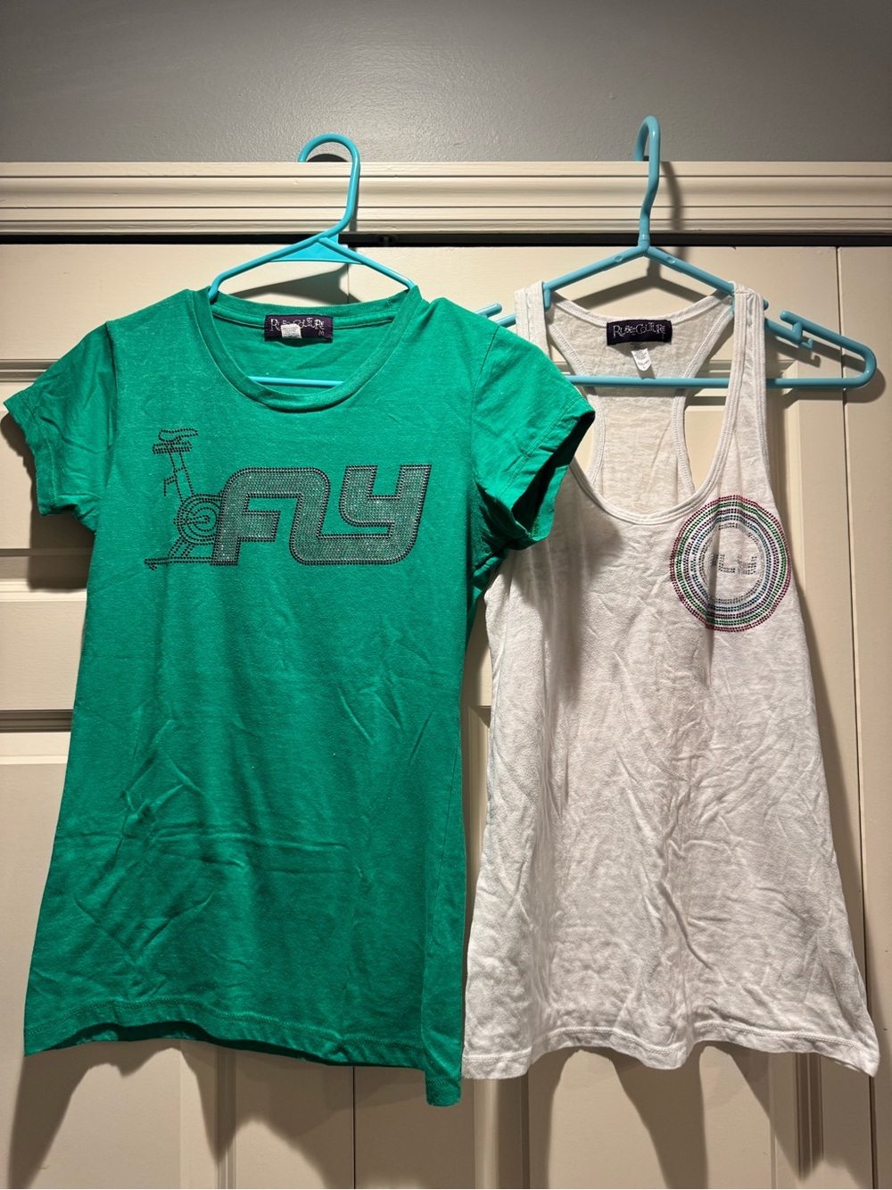 Set Vintage FLY WHEEL Women's Athletic T-Shirt Green size M white tank size L